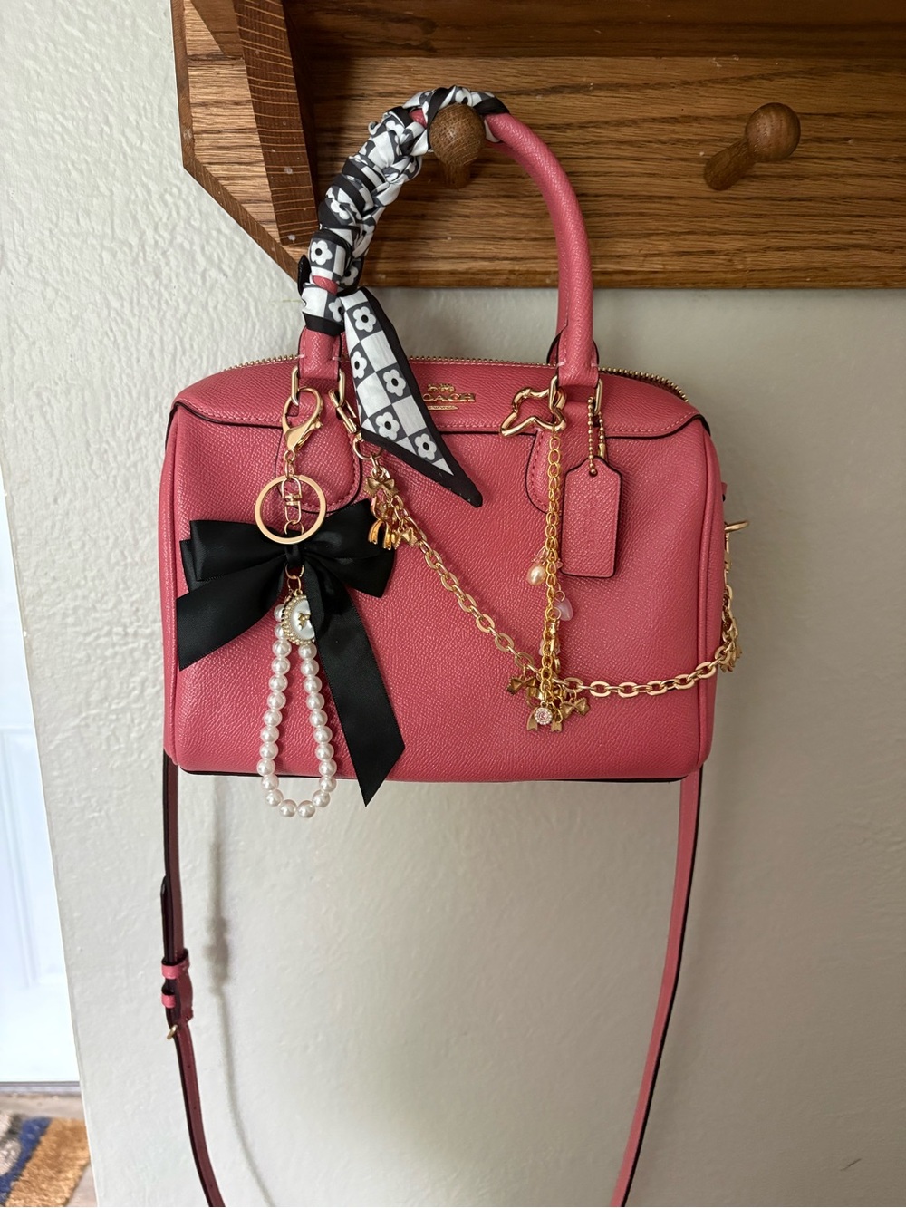 Coach Pink Pebbled Leather Satchel with Gold Hardware
